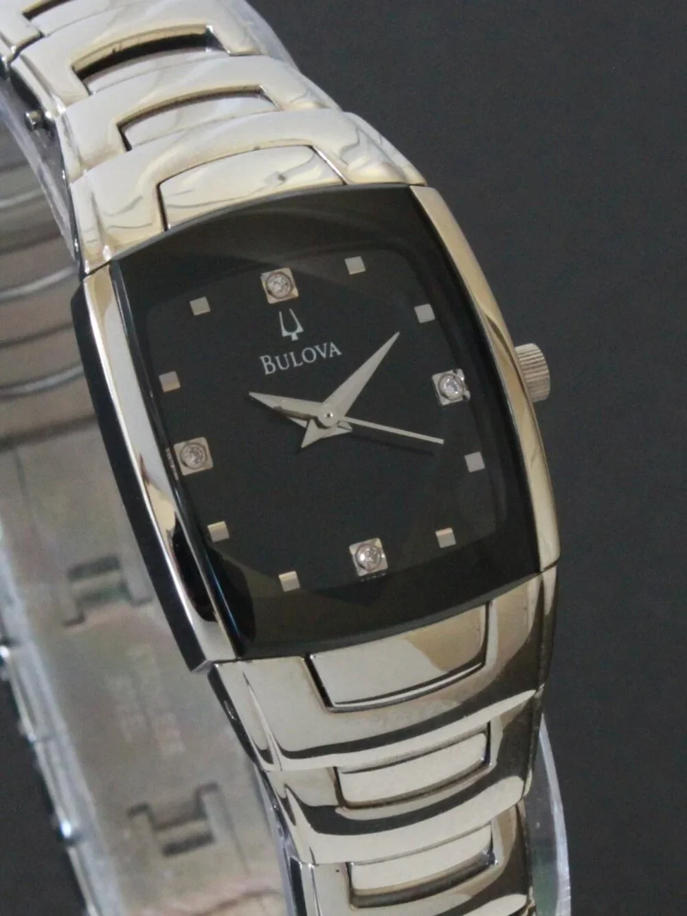 Bulova Ladies Classic Tonneau Style Quartz Watch Diamond Indices Black Dial 21mm - Picture 1 of 14